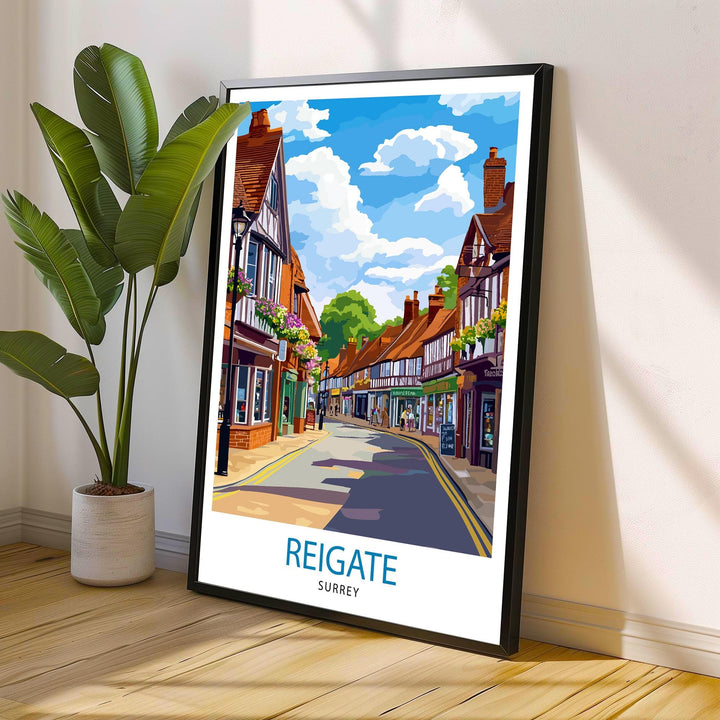 Reigate Surrey Travel Poster Wall Art Reigate Poster Surrey Hills Art Nature Lover Gift Scenic Views Hiking UK Countryside Poster