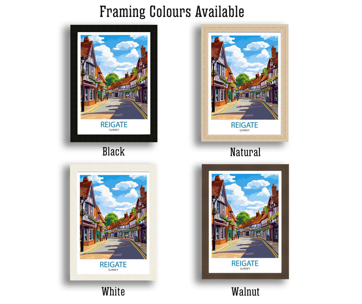 Reigate Surrey Travel Poster Wall Art Reigate Poster Surrey Hills Art Nature Lover Gift Scenic Views Hiking UK Countryside Poster