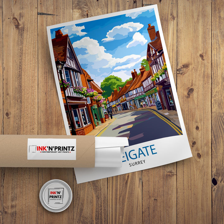 Reigate Surrey Travel Poster Wall Art Reigate Poster Surrey Hills Art Nature Lover Gift Scenic Views Hiking UK Countryside Poster