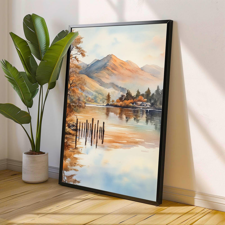Derwentwater Lake District Watercolor Painting Lake District Landscape Art Derwentwater Poster UK Nature Art Watercolor Lake Painting Scenic