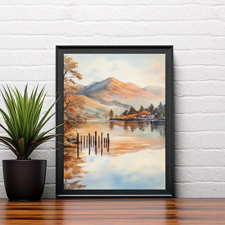 Derwentwater Lake District Watercolor Painting Lake District Landscape Art Derwentwater Poster UK Nature Art Watercolor Lake Painting Scenic