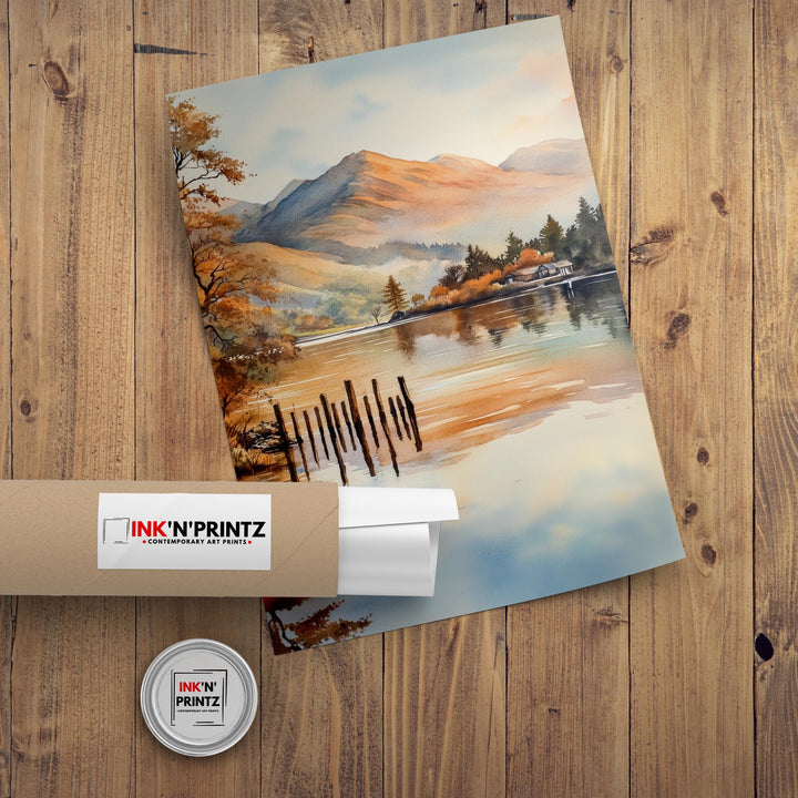Derwentwater Lake District Watercolor Painting Lake District Landscape Art Derwentwater Poster UK Nature Art Watercolor Lake Painting Scenic