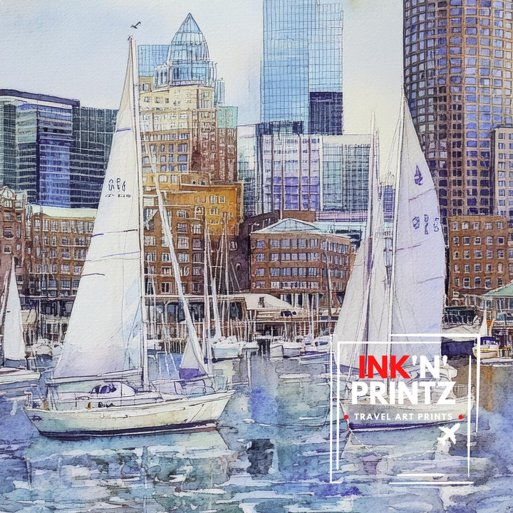 Boston Watercolor Painting Boston City Art Watercolor Landscape Boston Poster Urban