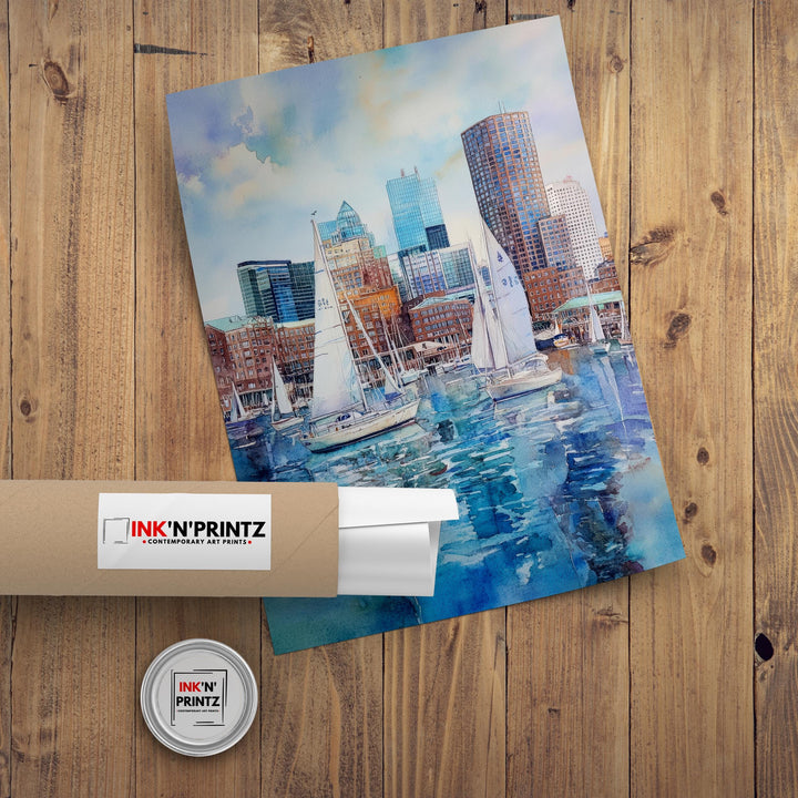 Boston Watercolor Painting Boston City Art Watercolor Landscape Boston Poster Urban