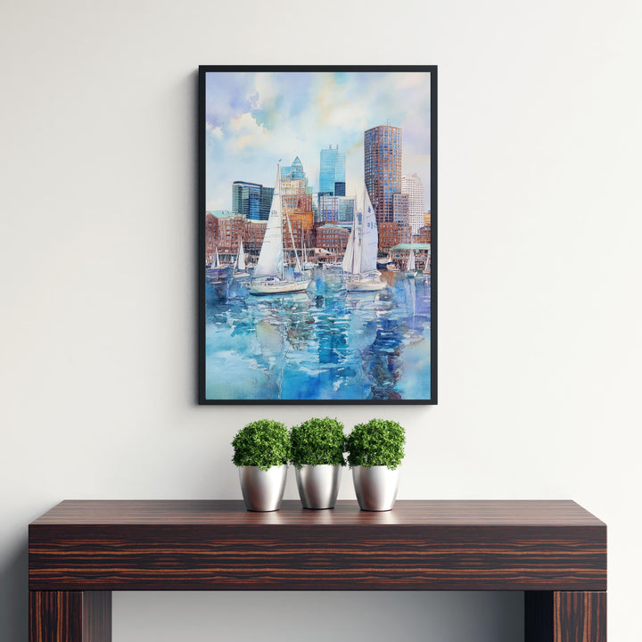 Boston Watercolor Painting Boston City Art Watercolor Landscape Boston Poster Urban
