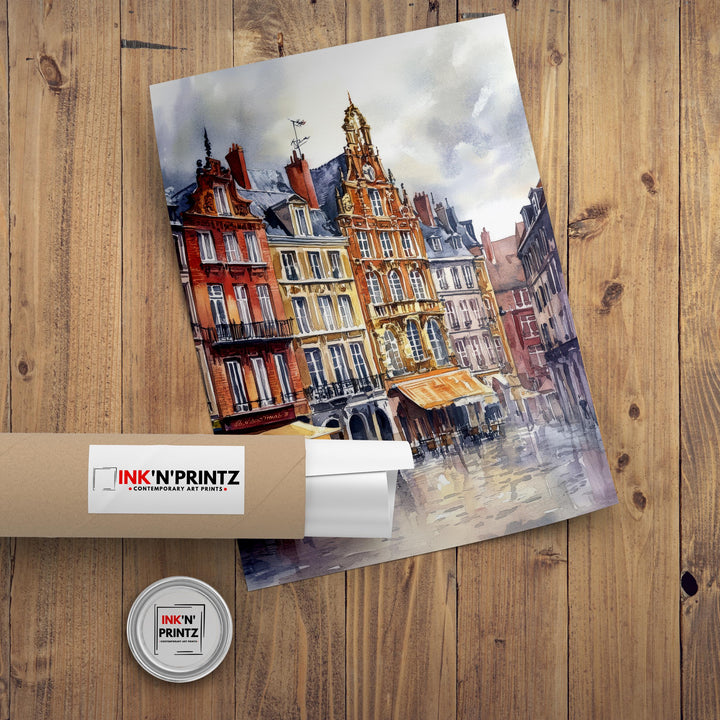 Lille Watercolor Painting French City Art Lille Poster Watercolor Cityscape Lille Skyline French Travel Decor Scenic Lille Wall Art