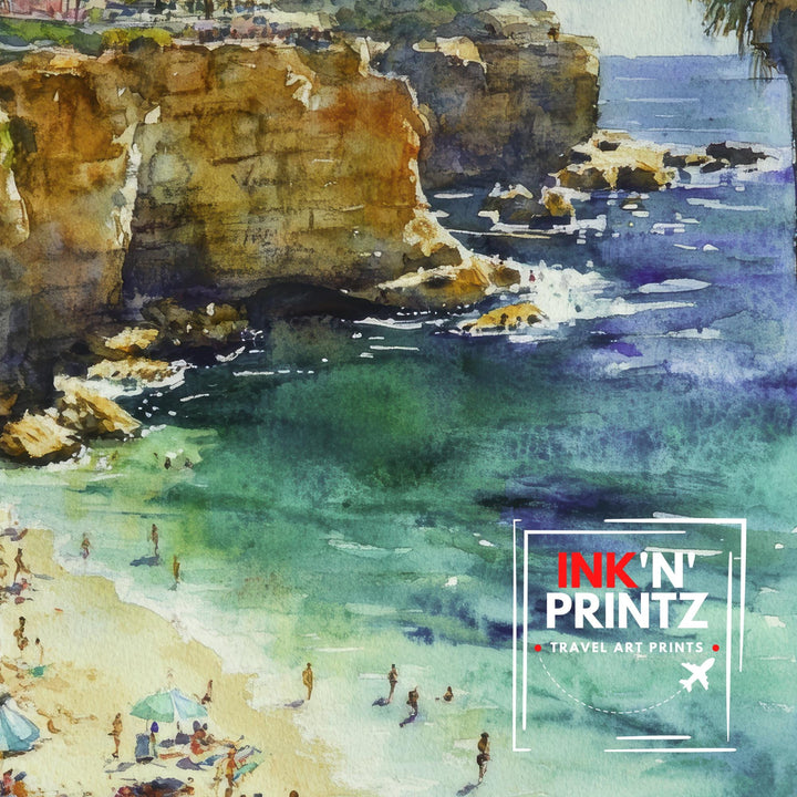 La Jolla Cove Watercolor Painting California Coastal Art La Jolla Poster Watercolor Seascape Beach Art Scenic La Jolla Cove Decor