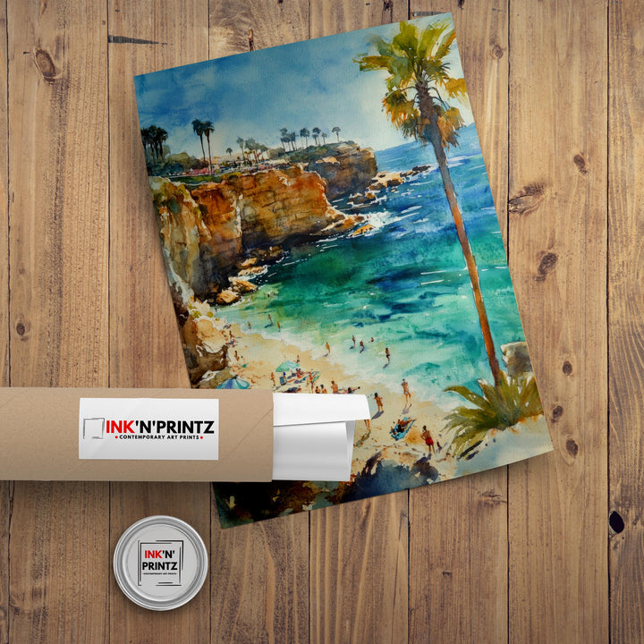 La Jolla Cove Watercolor Painting California Coastal Art La Jolla Poster Watercolor Seascape Beach Art Scenic La Jolla Cove Decor