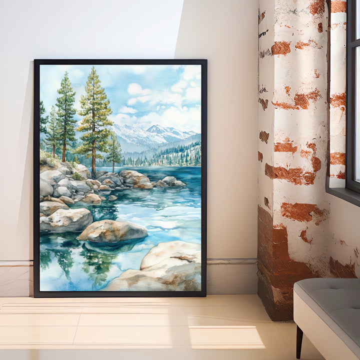Lake Tahoe Watercolor Painting Lake Tahoe Landscape Art Watercolor Nature Poster Scenic Lake Tahoe Art Mountain Lake Decor