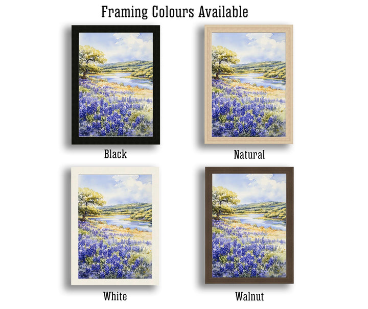 Texas Hill Country Watercolor Painting Texas Landscape Art Watercolor Hill Country Poster Scenic Texas Art Wildflower Decor