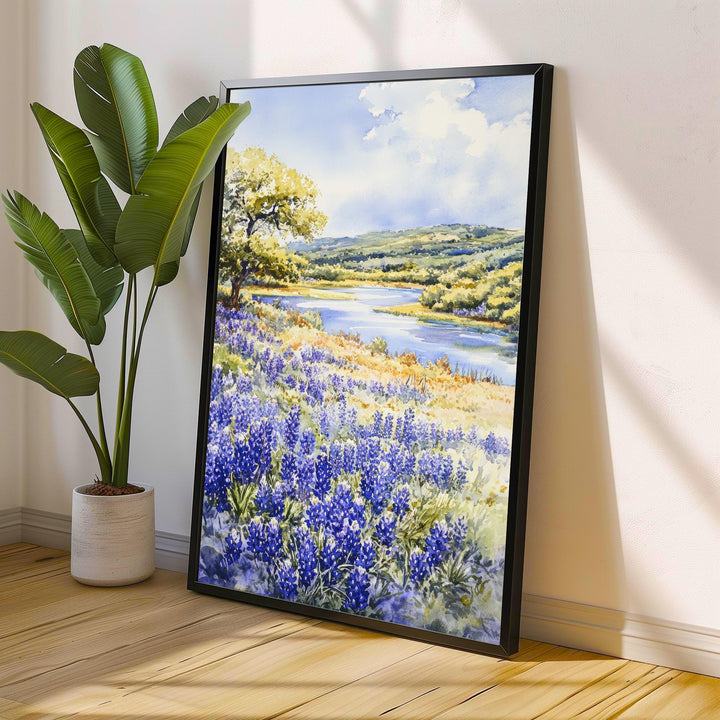 Texas Hill Country Watercolor Painting Texas Landscape Art Watercolor Hill Country Poster Scenic Texas Art Wildflower Decor