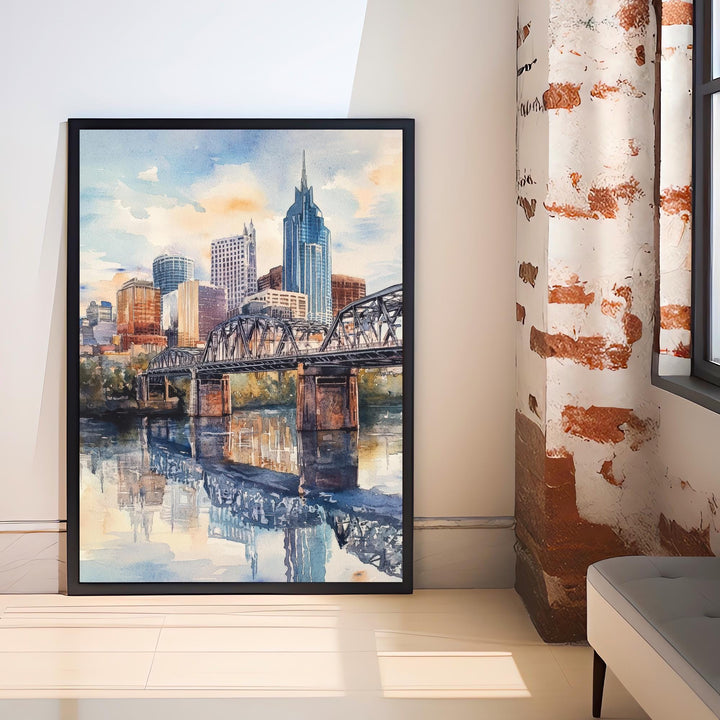 Nashville Watercolor Painting Tennessee City Art Nashville Skyline Poster Urban Watercolor Nashville