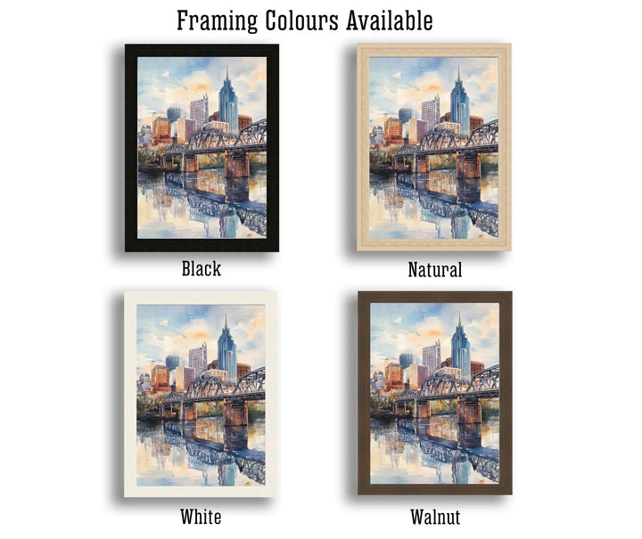 Nashville Watercolor Painting Tennessee City Art Nashville Skyline Poster Urban Watercolor Nashville