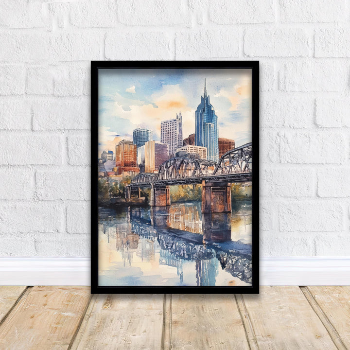 Nashville Watercolor Painting Tennessee City Art Nashville Skyline Poster Urban Watercolor Nashville