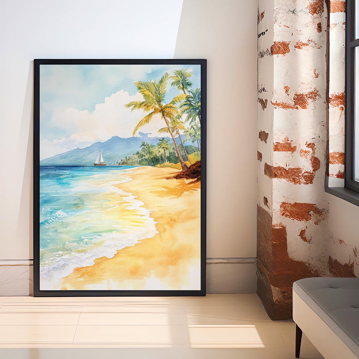 Maui Watercolor Painting Hawaiian Art Maui Landscape Poster Watercolor Seascape Tropical Art Scenic Maui