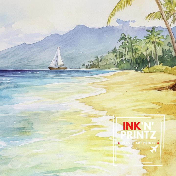 Maui Watercolor Painting Hawaiian Art Maui Landscape Poster Watercolor Seascape Tropical Art Scenic Maui