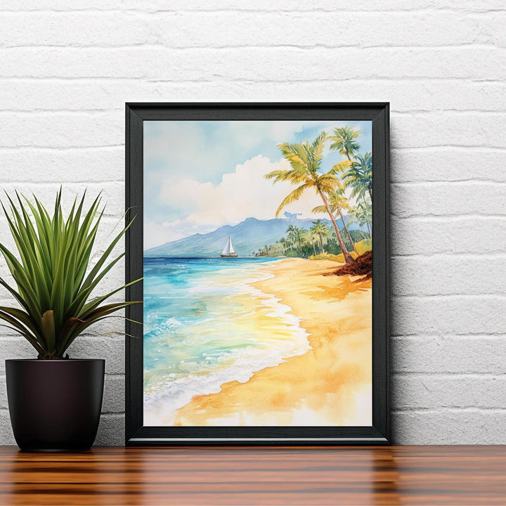 Maui Watercolor Painting Hawaiian Art Maui Landscape Poster Watercolor Seascape Tropical Art Scenic Maui
