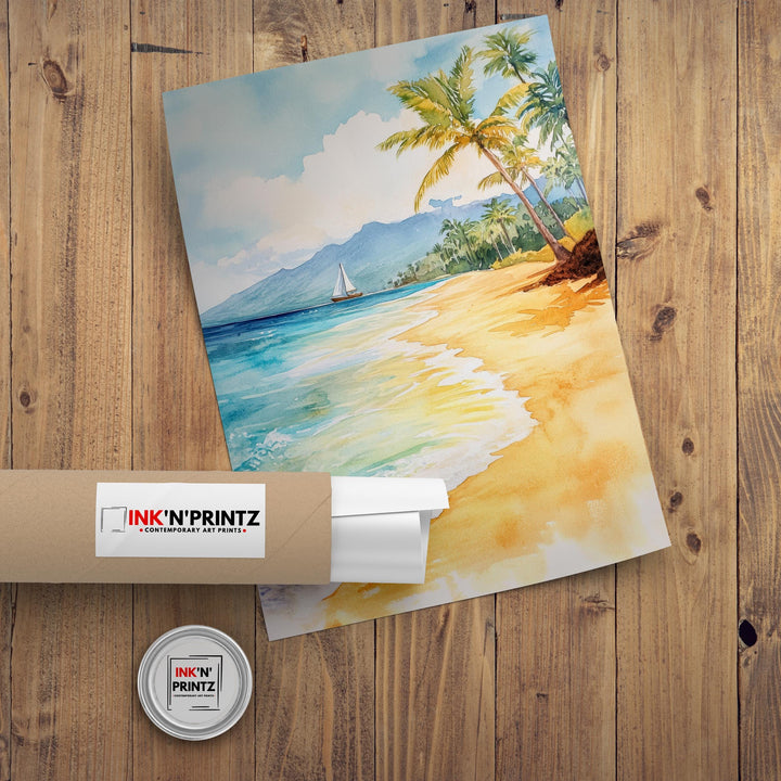 Maui Watercolor Painting Hawaiian Art Maui Landscape Poster Watercolor Seascape Tropical Art Scenic Maui