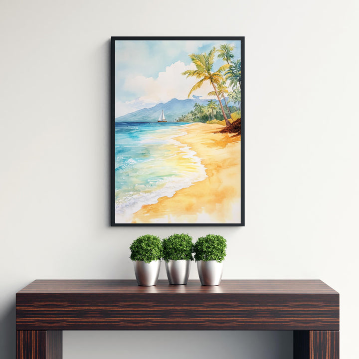 Maui Watercolor Painting Hawaiian Art Maui Landscape Poster Watercolor Seascape Tropical Art Scenic Maui
