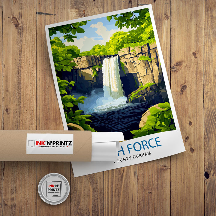 High Force Waterfall Travel Poster Art Poster Scenic Nature Wall Art Gift for Adventure Lovers & Home Decor