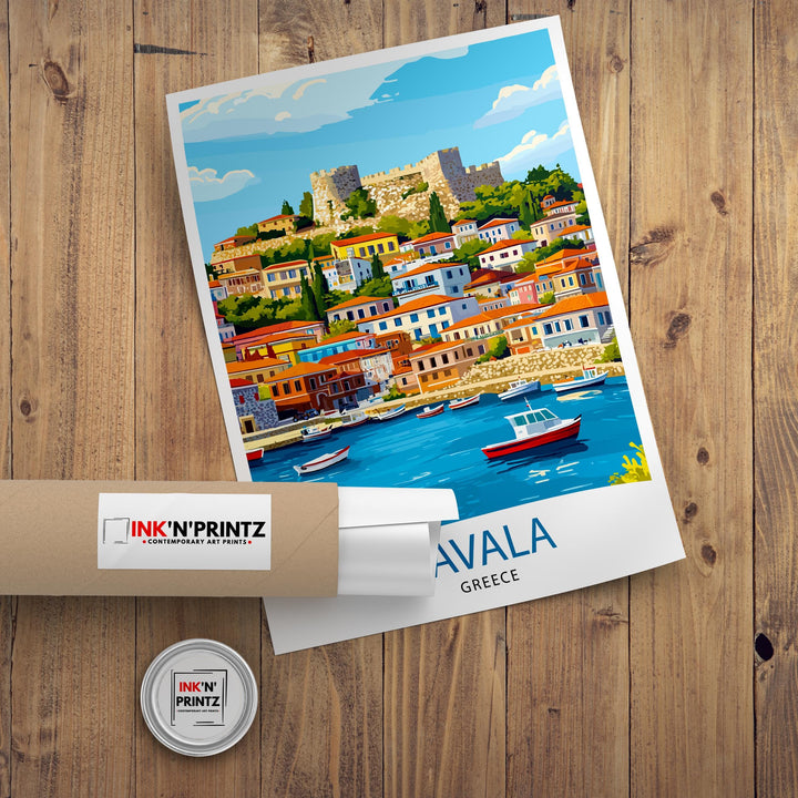 Kavala Greece Travel Poster Greek City Art Kavala Poster Scenic Greece Poster Kavala Wall Art Greek Travel Decor