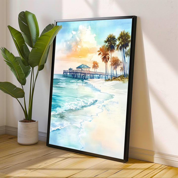 Clearwater Beach Florida Watercolor Painting Wall Art Clearwater Beach Poster Florida Coastal Art Beach Decor Watercolor Art Gift