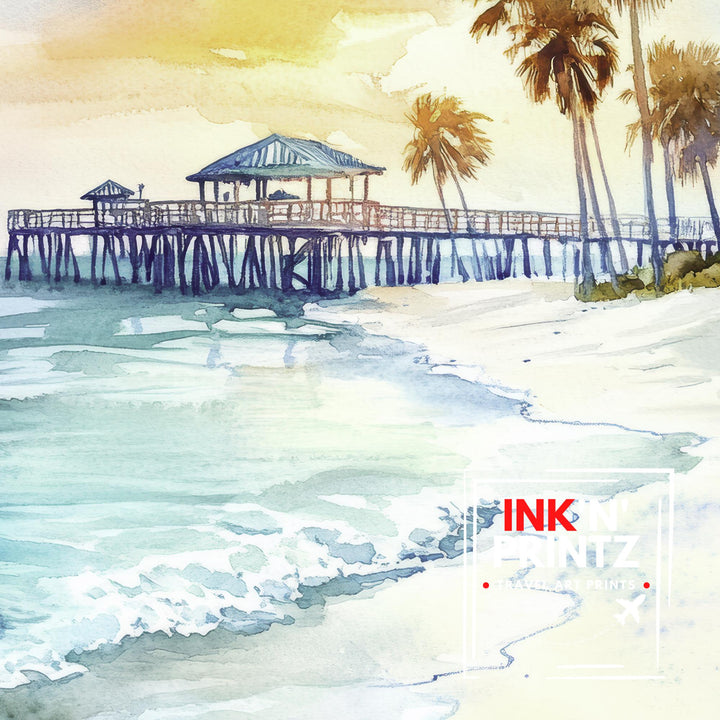 Clearwater Beach Florida Watercolor Painting Wall Art Clearwater Beach Poster Florida Coastal Art Beach Decor Watercolor Art Gift