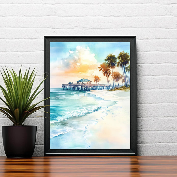 Clearwater Beach Florida Watercolor Painting Wall Art Clearwater Beach Poster Florida Coastal Art Beach Decor Watercolor Art Gift