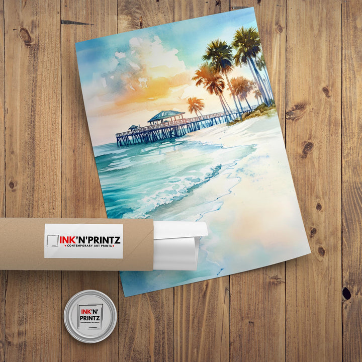 Clearwater Beach Florida Watercolor Painting Wall Art Clearwater Beach Poster Florida Coastal Art Beach Decor Watercolor Art Gift