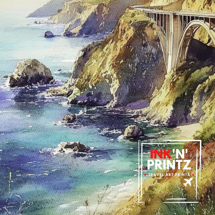 Big Sur California Watercolor Painting Wall Art Big Sur Poster Coastal Art California Landscape Watercolor Art Nature Lover Gift