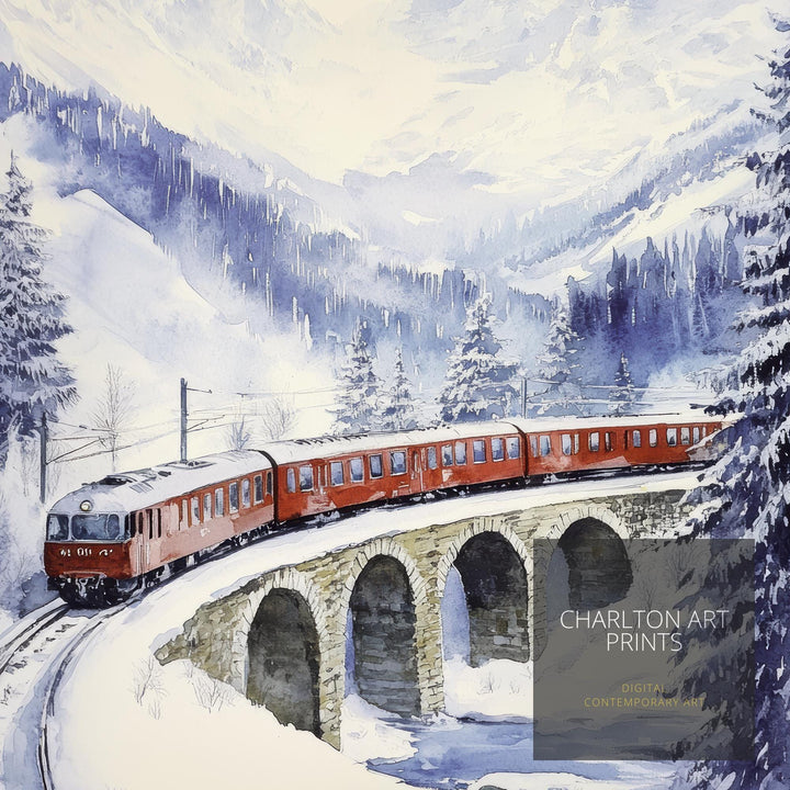 Glacier Express Watercolor Painting Swiss Train Art Glacier Express Poster Scenic Train Journey Watercolor Swiss Landscape Decor