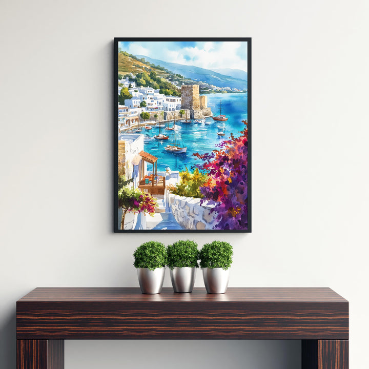 Bodrum Turkey Watercolor Poster Turkish Coast Art Bodrum Poster Scenic Turkish Poster Bodrum Wall Art Mediterranean Travel Decor
