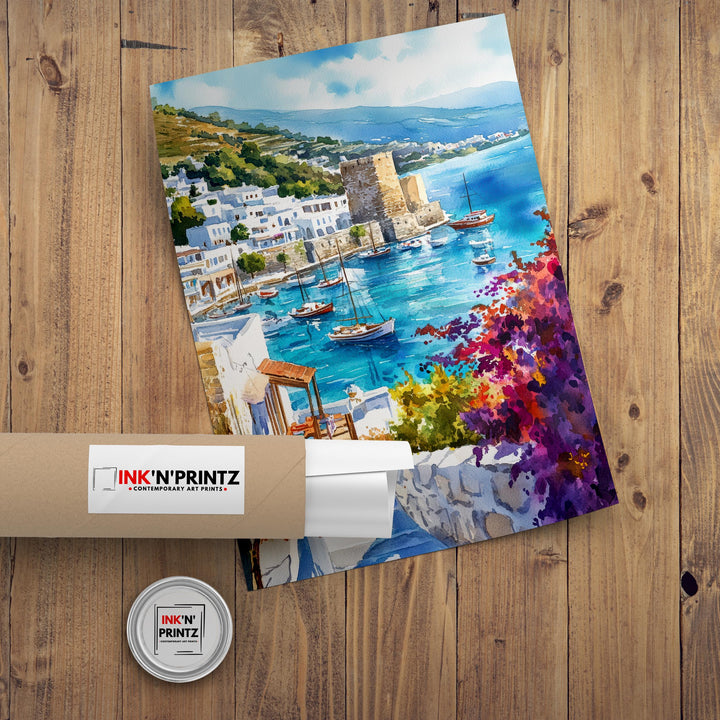 Bodrum Turkey Watercolor Poster Turkish Coast Art Bodrum Poster Scenic Turkish Poster Bodrum Wall Art Mediterranean Travel Decor