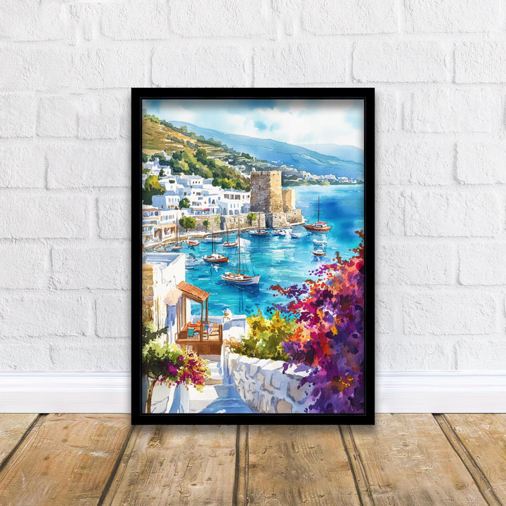 Bodrum Turkey Watercolor Poster Turkish Coast Art Bodrum Poster Scenic Turkish Poster Bodrum Wall Art Mediterranean Travel Decor