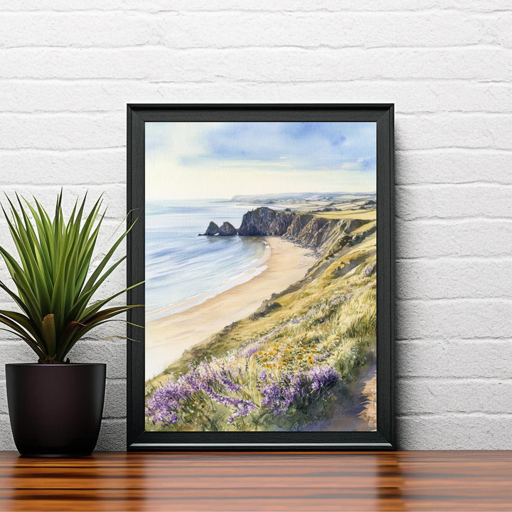 Gower Peninsula Watercolor Painting Wales Landscape Art Gower Poster Scenic Welsh Coast Watercolor Wall Art