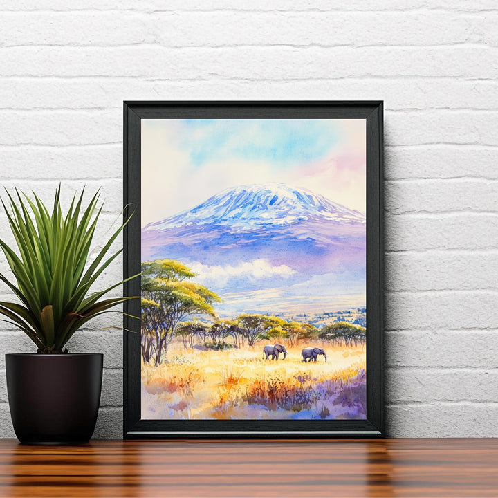 Mount Kilimanjaro Watercolor Painting African Landscape Art Kilimanjaro Poster Scenic Mountain Art Watercolor Nature Decor