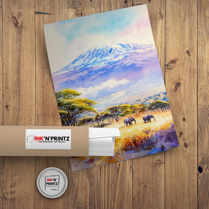 Mount Kilimanjaro Watercolor Painting African Landscape Art Kilimanjaro Poster Scenic Mountain Art Watercolor Nature Decor