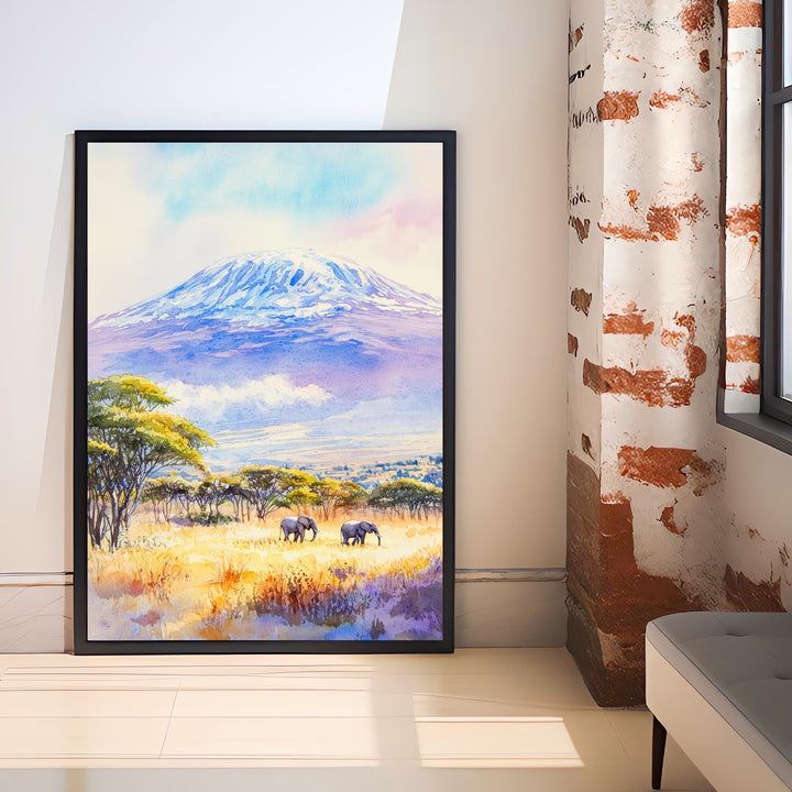 Mount Kilimanjaro Watercolor Painting African Landscape Art Kilimanjaro Poster Scenic Mountain Art Watercolor Nature Decor