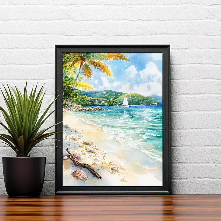 Virgin Islands Watercolor Painting Caribbean Art Virgin Islands Poster Tropical Seascape Watercolor Coastal Decor