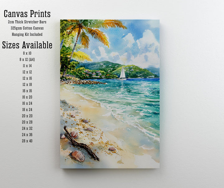 Virgin Islands Watercolor Painting Caribbean Art Virgin Islands Poster Tropical Seascape Watercolor Coastal Decor