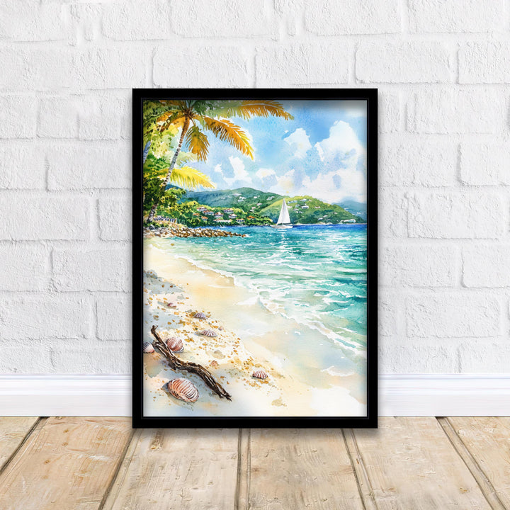 Virgin Islands Watercolor Painting Caribbean Art Virgin Islands Poster Tropical Seascape Watercolor Coastal Decor