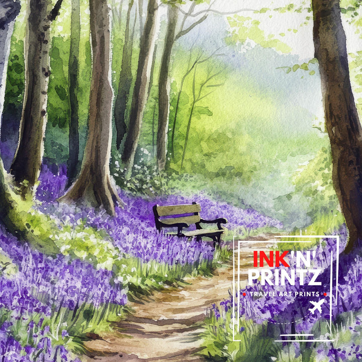 Forest of Dean Watercolour Painting UK Woodland Art Forest of Dean Poster Scenic Forest Art Nature Watercolour Decor