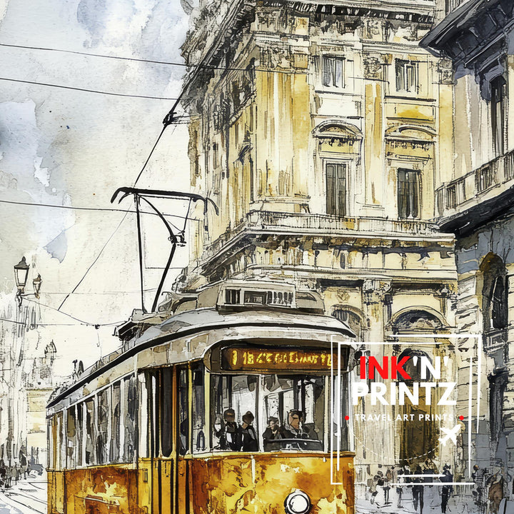 Milan Watercolor Painting Italian City Art Milan Skyline Poster Watercolor Landscape Milan