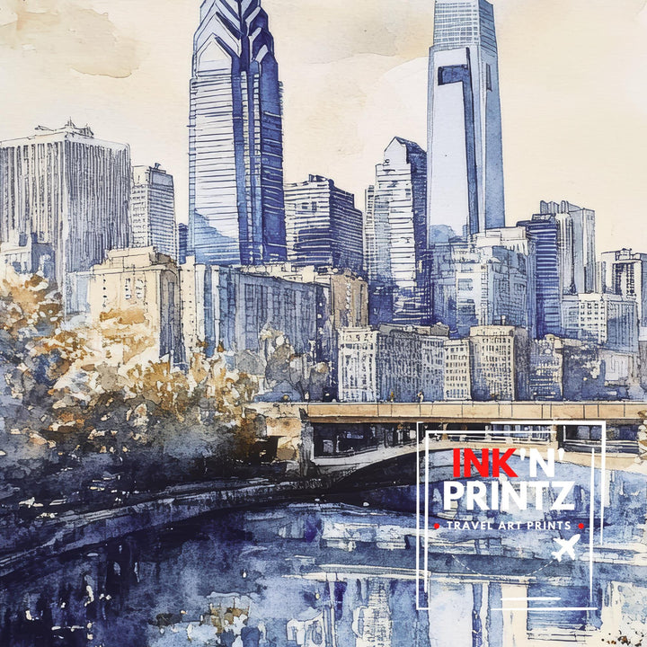 Philadelphia Watercolor Painting Wall Art Philadelphia Poster Cityscape Art Watercolor Art Historic Landmarks Philly Gift Urban Decor