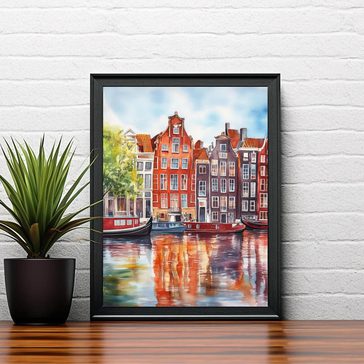 Amsterdam Watercolor Painting Wall Art Amsterdam Poster Canal Art Watercolor Art Dutch Architecture Travel Art Nature Lover Gift