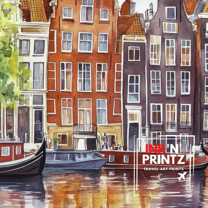 Amsterdam Watercolor Painting Wall Art Amsterdam Poster Canal Art Watercolor Art Dutch Architecture Travel Art Nature Lover Gift