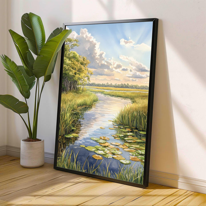Everglades Watercolor Painting Florida Landscape Art Everglades Poster Scenic Watercolor Nature Art Everglades Wildlife Decor