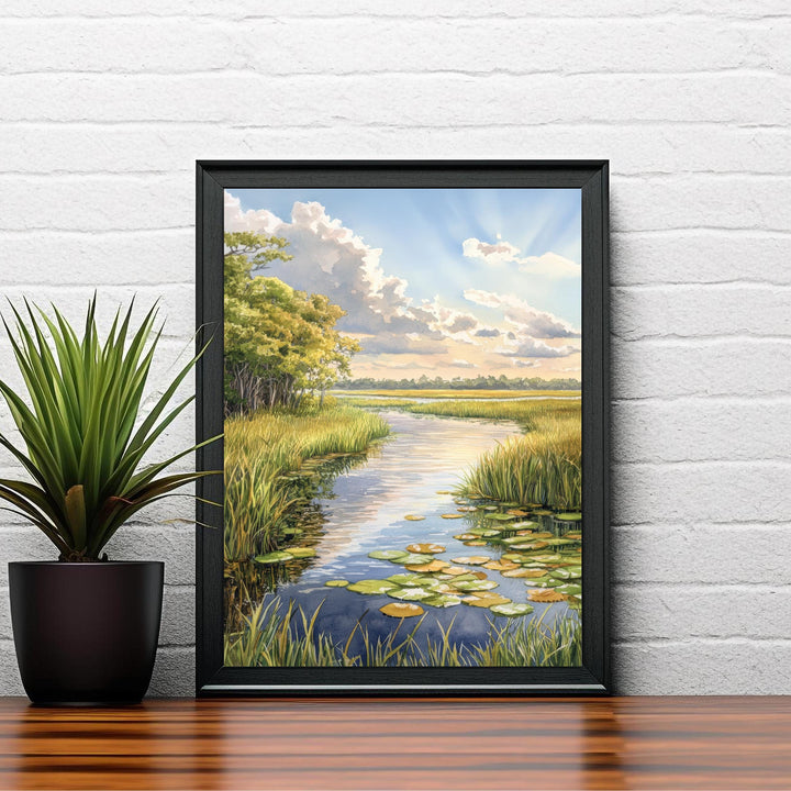 Everglades Watercolor Painting Florida Landscape Art Everglades Poster Scenic Watercolor Nature Art Everglades Wildlife Decor
