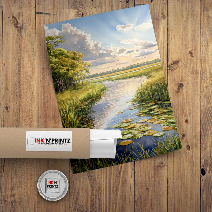 Everglades Watercolor Painting Florida Landscape Art Everglades Poster Scenic Watercolor Nature Art Everglades Wildlife Decor