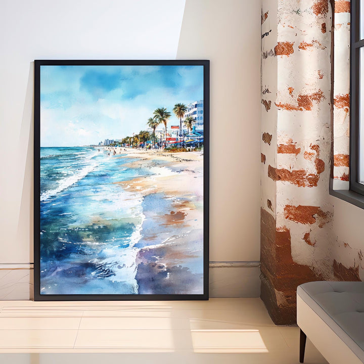 Galveston Beach Watercolor Painting Texas Coastal Art Galveston Poster Seascape Watercolor Beach Art Scenic Texas Decor